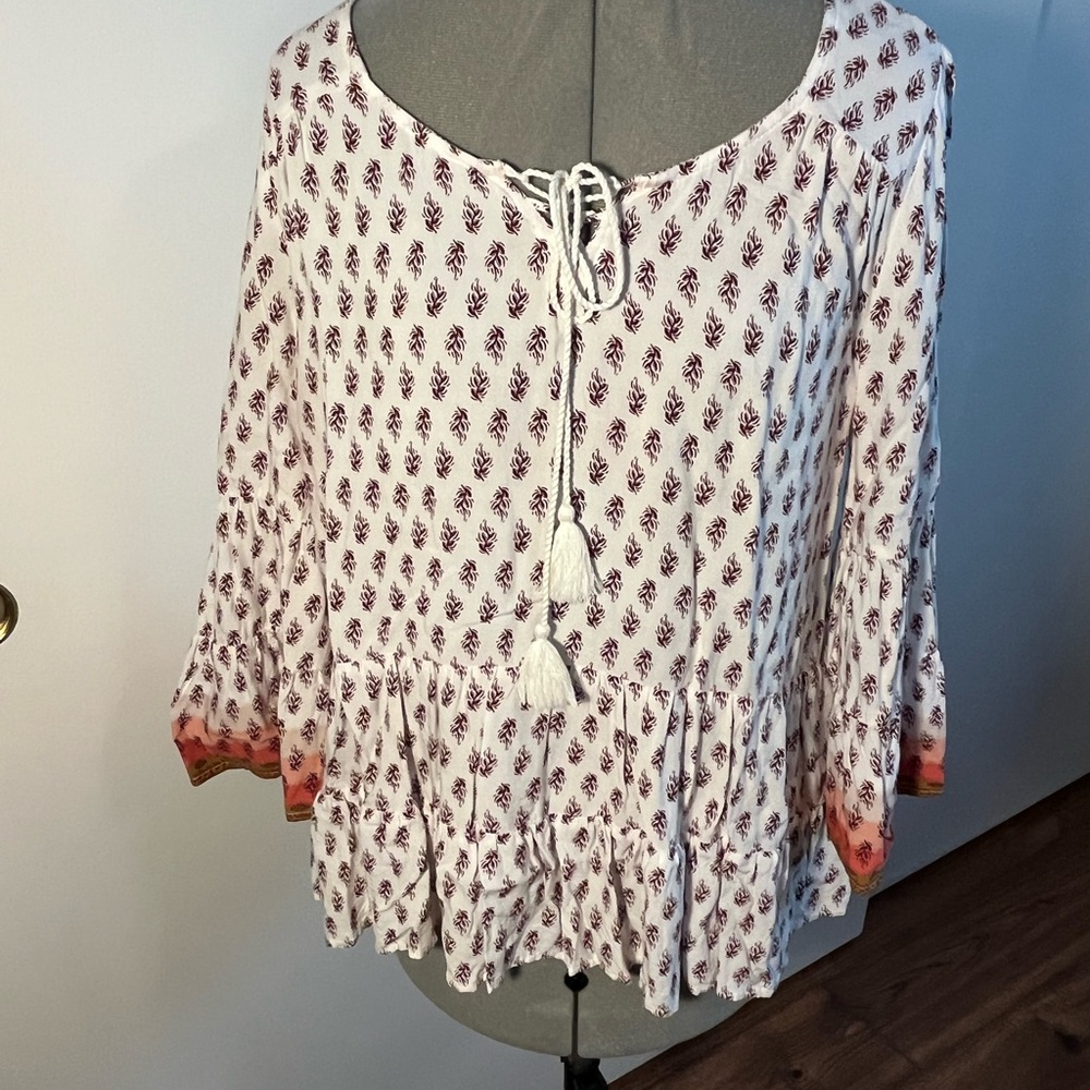 ❤️❤️❤️ Mudd brown and Orange Smocked 3/4 Sleeve Blouse